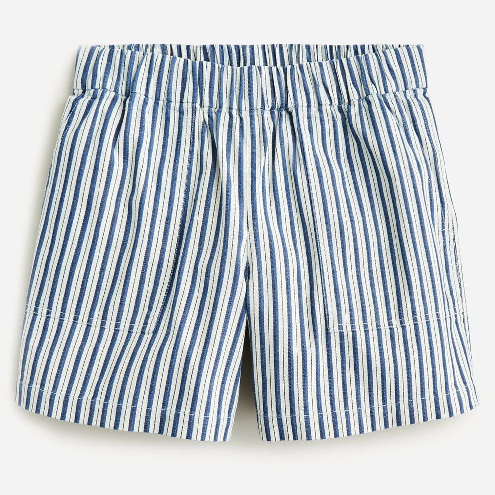 J.Crew XXS Navy White Striped Elastic Waist Pull On Patch Pocket Cotton Shorts